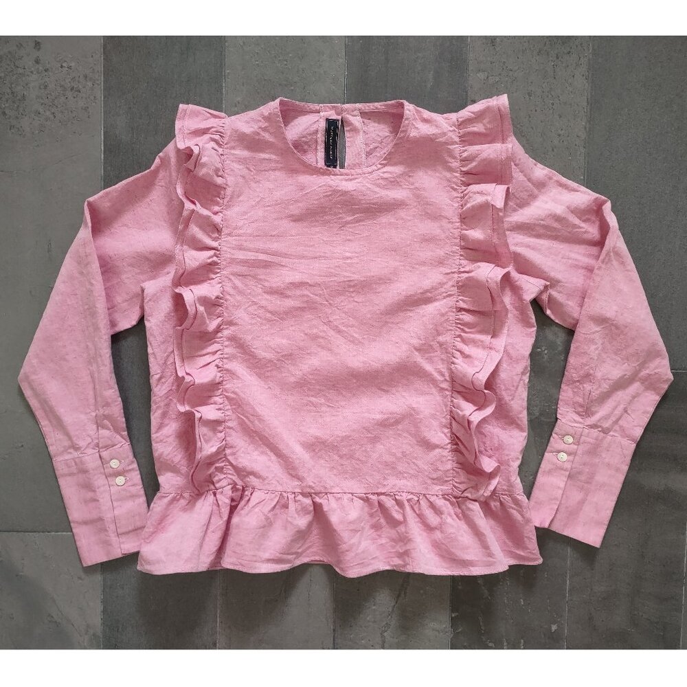 NWOT - Western Range linen blend ruffle blouse - M - pink